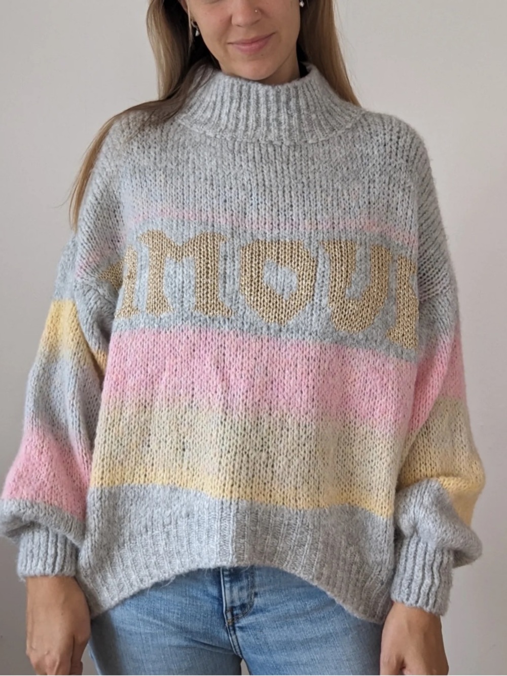 Scandal Italy Cozy Pastel Striped Cowl Sweater‎ - 20% Virgin Wool